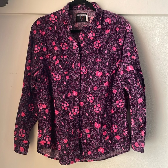 Vintage Frontier Series pink purple floral long sleeve button down shirt blouse - Picture 1 of 6